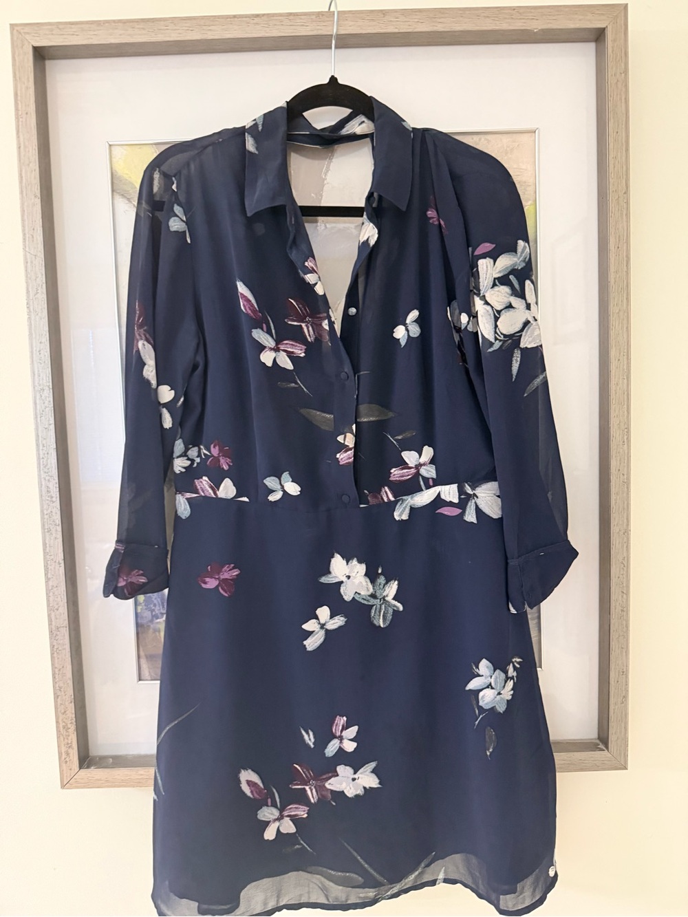 Dynamite Navy Floral Tunic Dress with Collared V-Neck